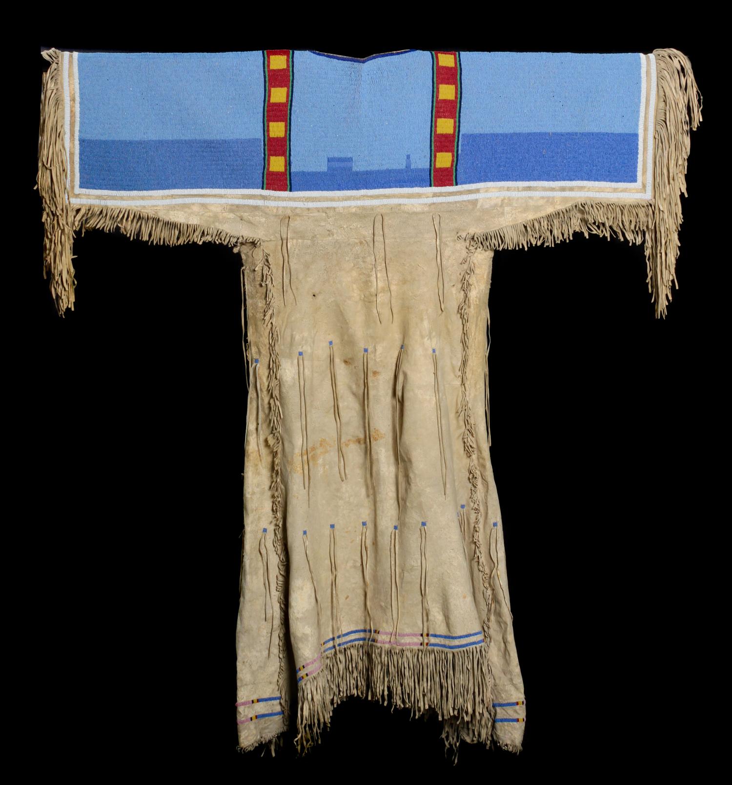 A Shoshone Beaded Hide Dress Length 55 x width 48 inches. — CIRCA 1885