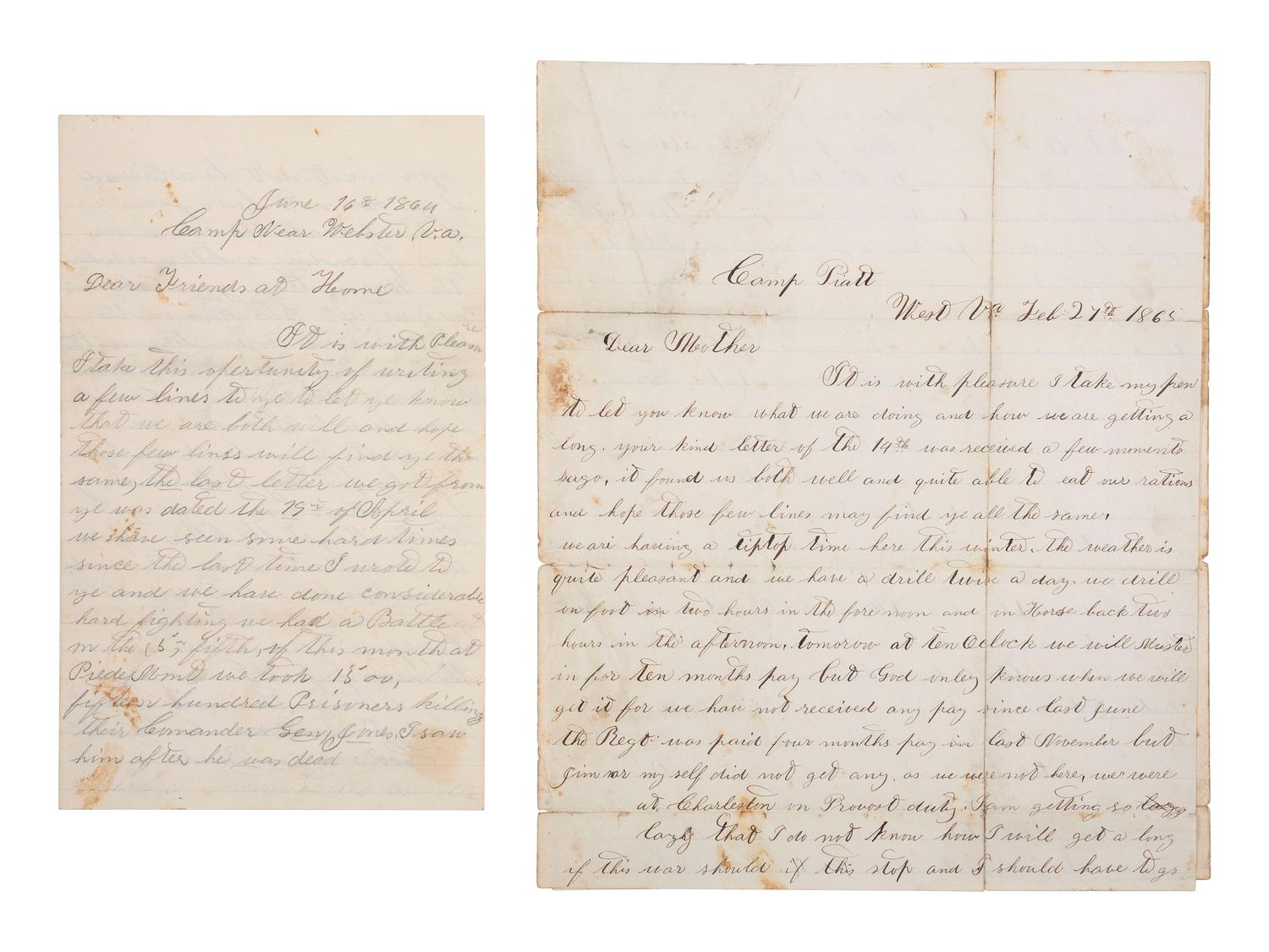 [CIVIL WAR]. Civil War letter archive of brothers George and James Burke, 1st New York Veteran Cavalry, and John Burke, 20th Kentucky Infantry, 1860-1865.
