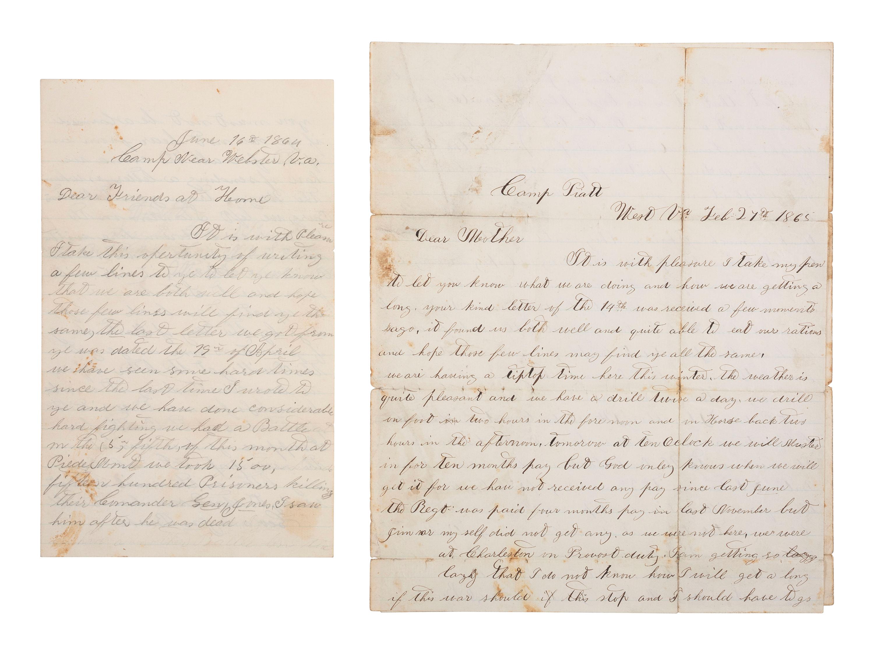[CIVIL WAR]. Civil War letter archive of brothers George and James Burke, 1st New York Veteran Cavalry, and John Burke, 20th Kentucky Infantry, 1860-1865.