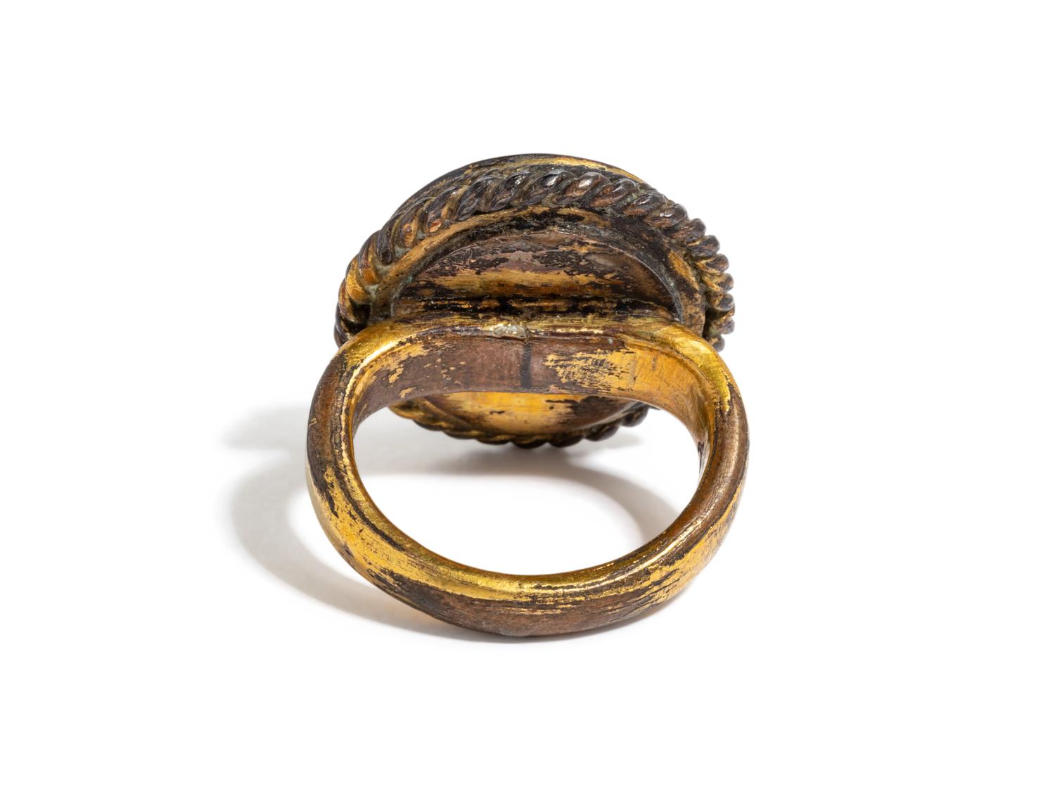 A Continental Gold and Enamel Finger Ring Depicting Christ with the Crown of Thorns