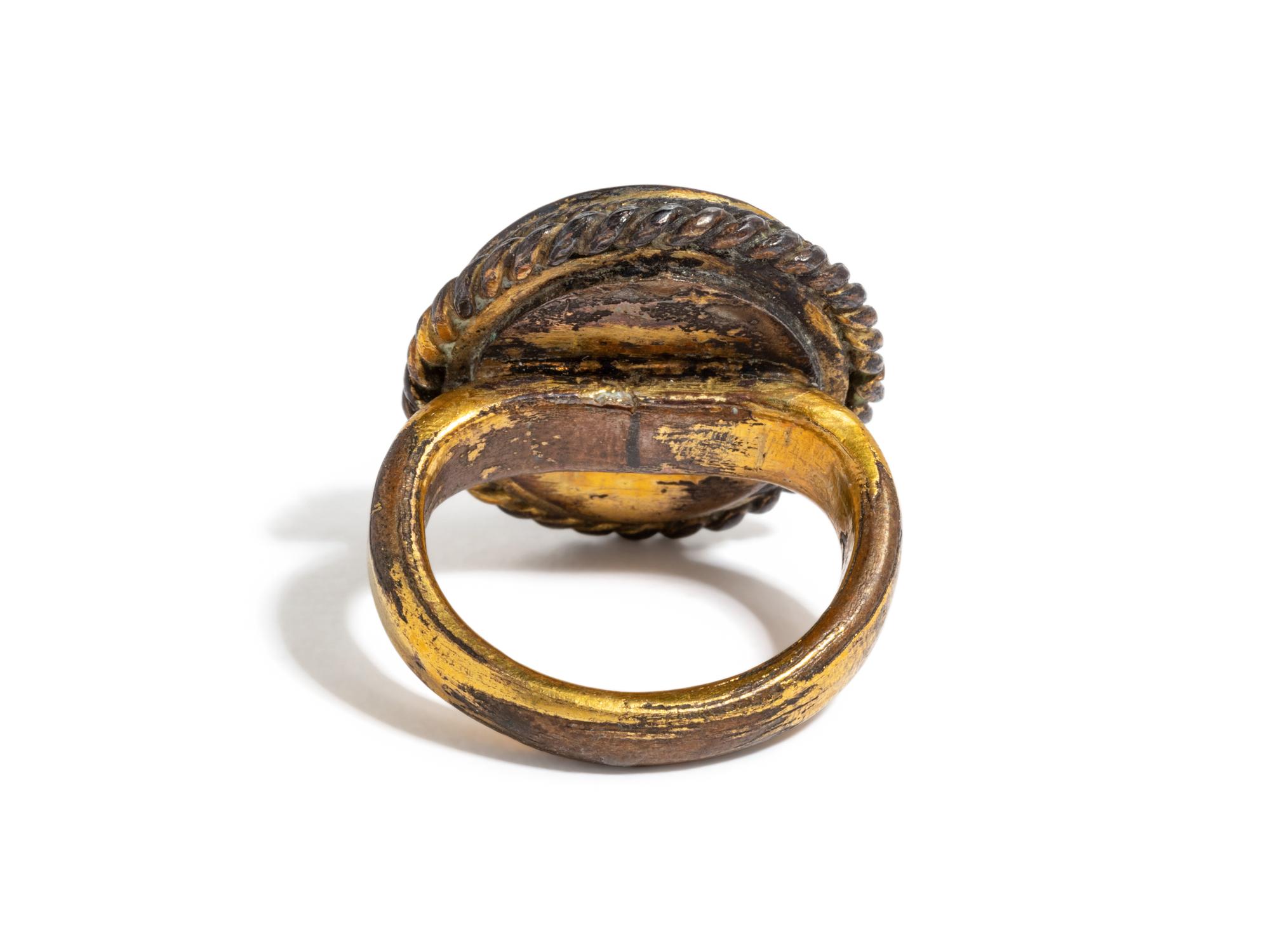 A Continental Gold and Enamel Finger Ring Depicting Christ with the Crown of Thorns