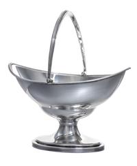 A George III Silver Sugar Basket, Hester Bateman, London, 1790, of oblong form with a reeded edge and a swing handle, raised on a simil