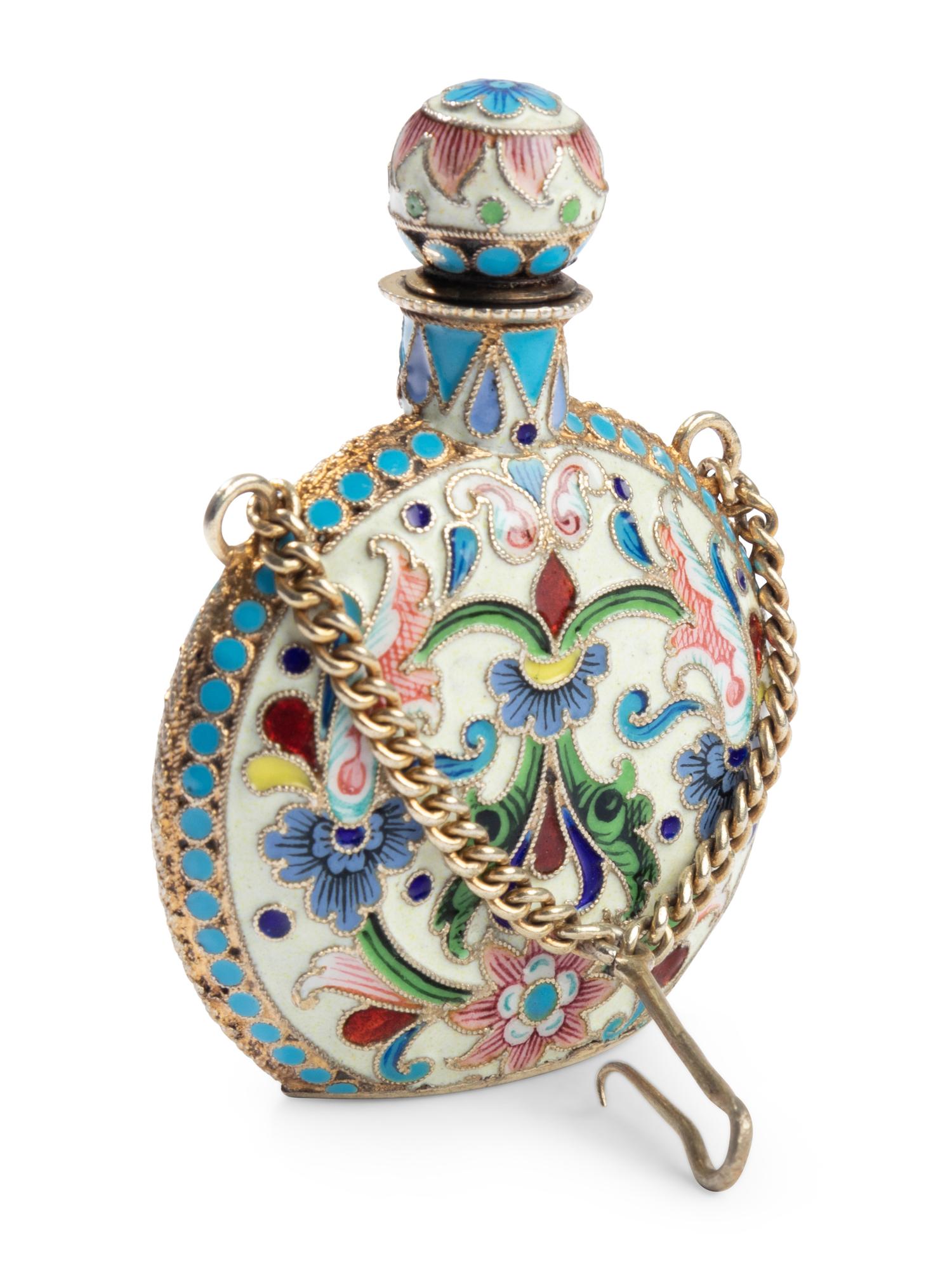 A Russian Shaded Enamel Silver Scent Flask