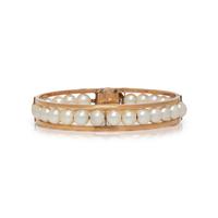 CULTURED PEARL, CRYSTAL, AND YELLOW GOLD BRACELET