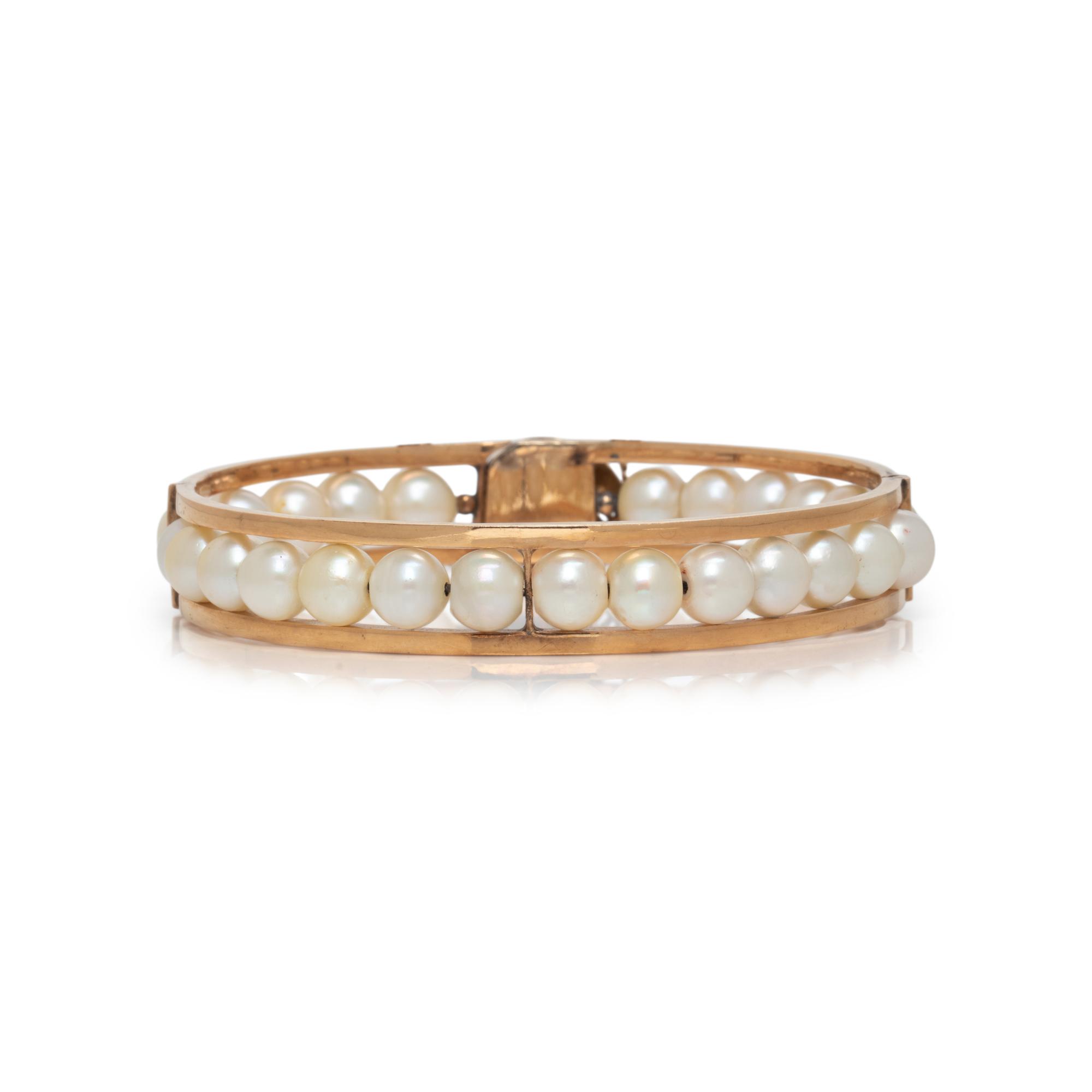 CULTURED PEARL, CRYSTAL, AND YELLOW GOLD BRACELET