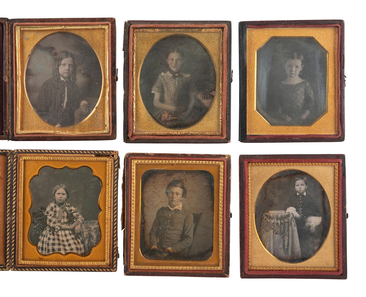[EARLY PHOTOGRAPHY]. 18 sixth plate daguerreotypes of children with serious or sad expressions.
