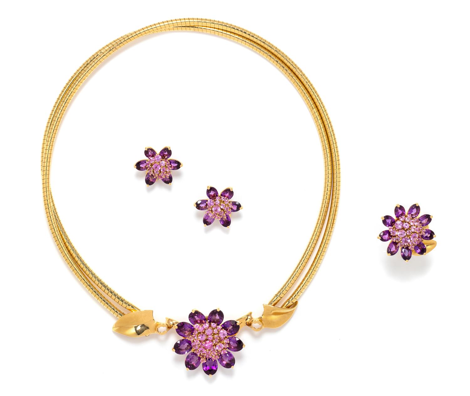 VAN CLEEF & ARPELS, AMETHYST AND PINK SAPPHIRE 'HAWAII' CONVERTIBLE SET