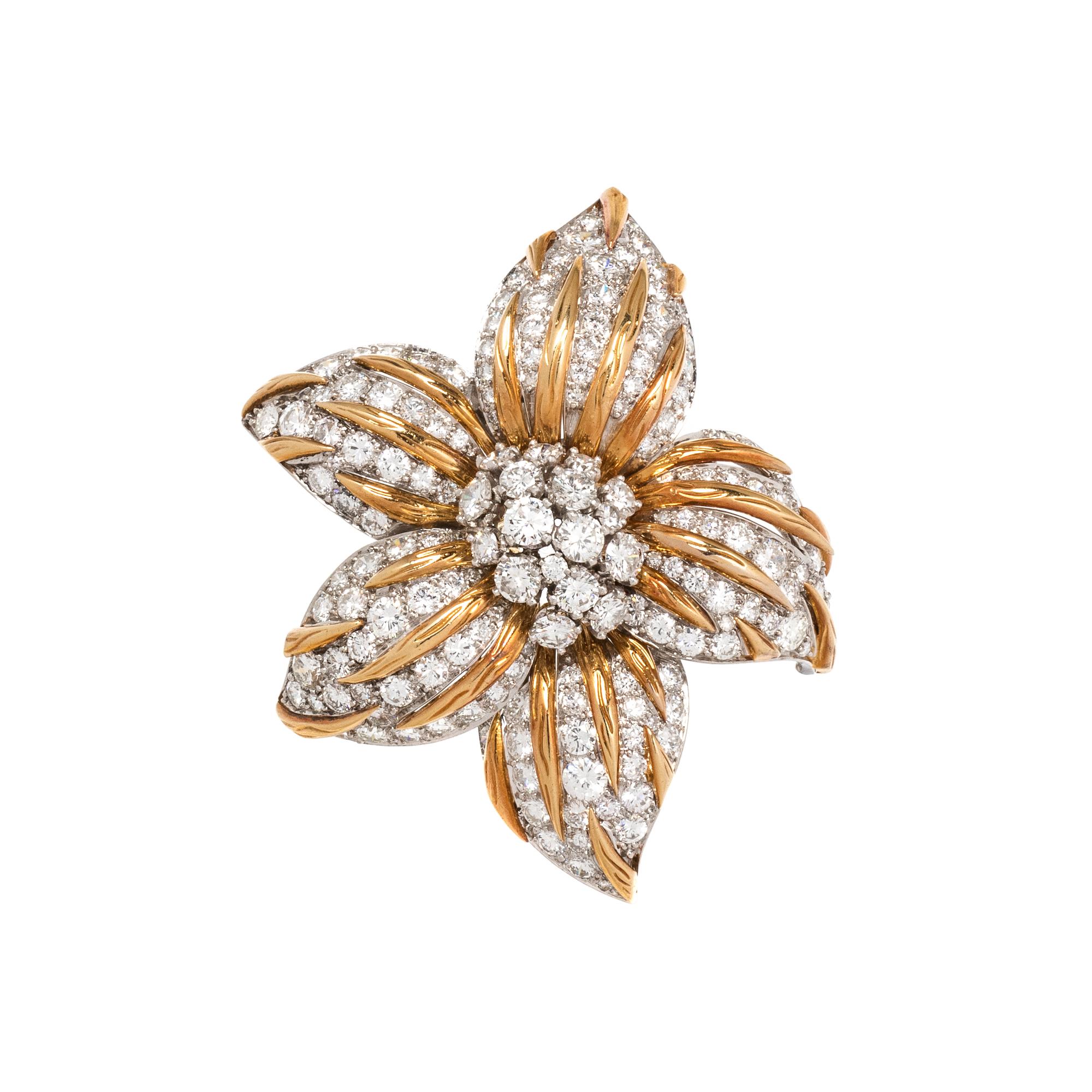 FRENCH, DIAMOND FLOWER BROOCH