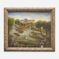 American School 20th century Fairmount View with Philadelphia Museum of Art and Abraham Lincoln Statue, dated "`1930"