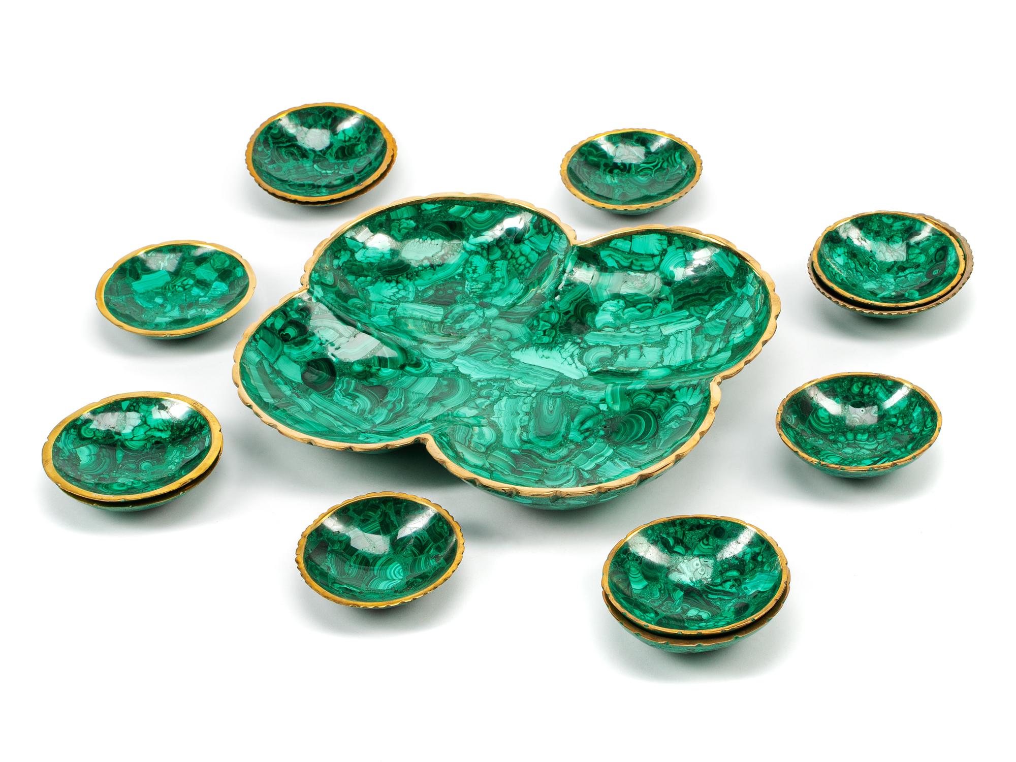 A Russian Malachite Nut Set