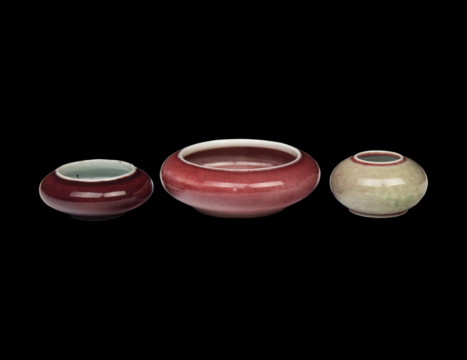 Three Chinese Peach Bloom Glazed Porcelain Washers