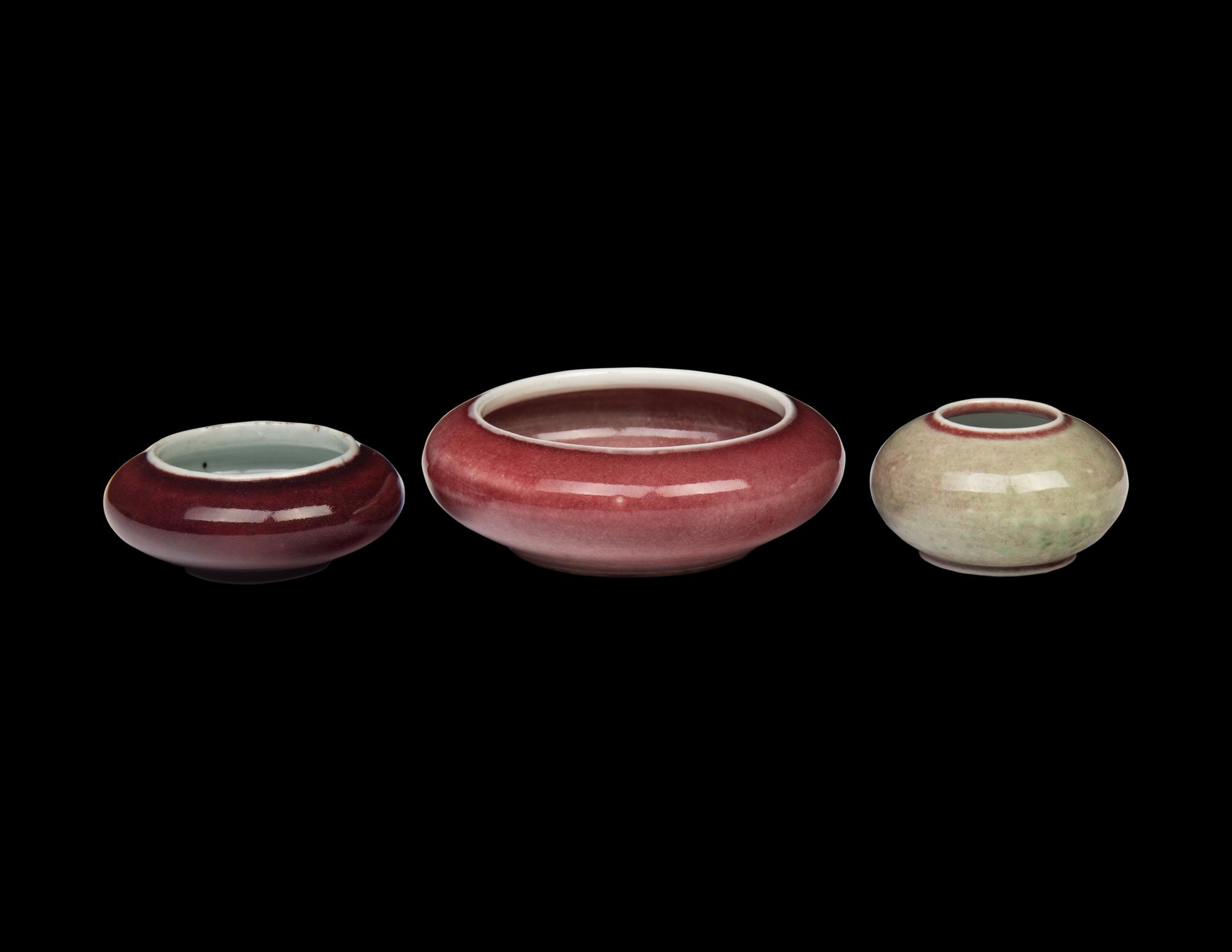 Three Chinese Peach Bloom Glazed Porcelain Washers