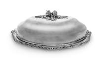 A Silver-Plate Cloche and Tray, Italian, 20th Century, each of oval form, the tray having a gadrooned edge with shell-form ends, the cl