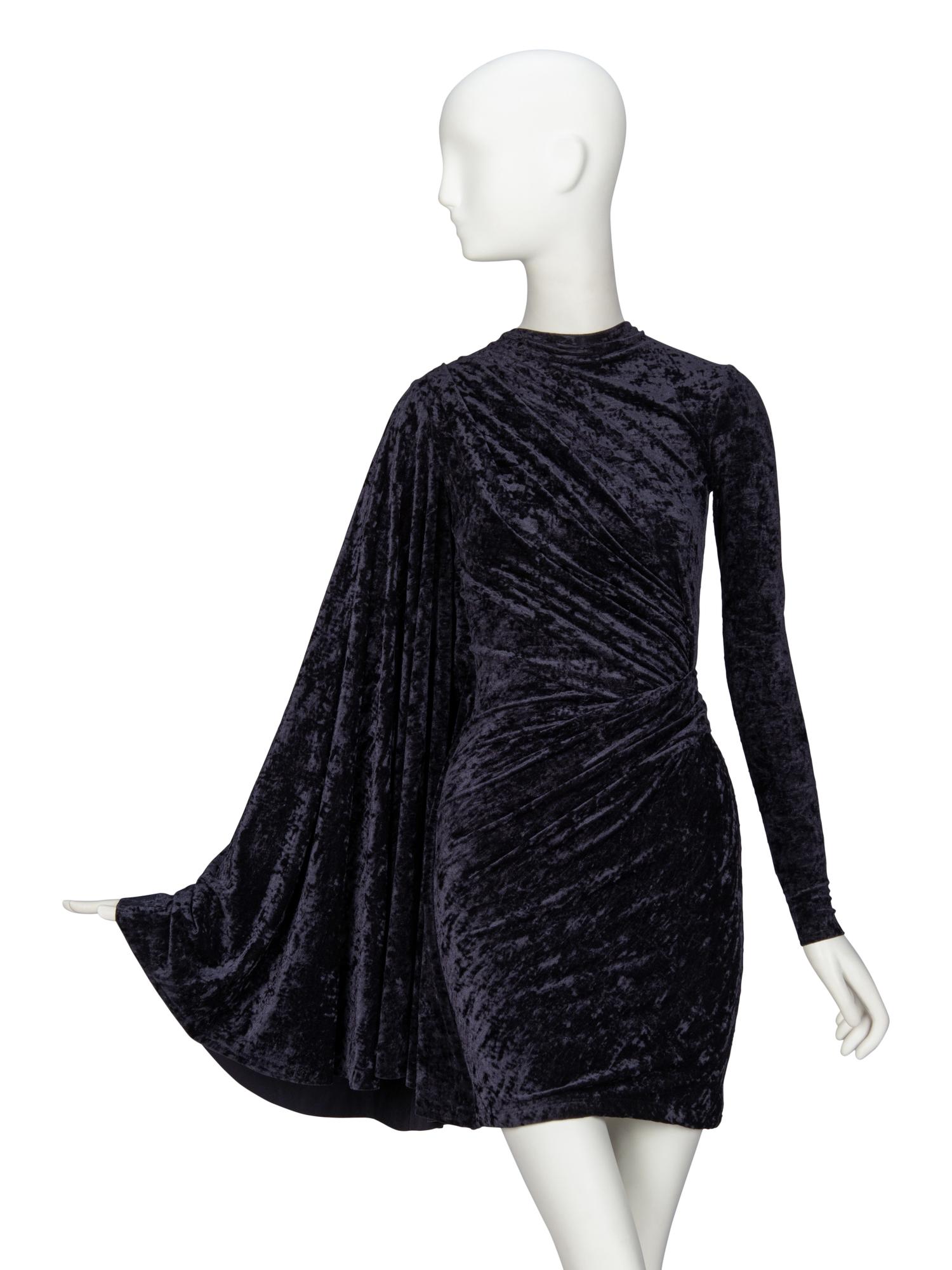 BALENICAGA, CRUSHED VELVET CAPE-SLEEVE MINIDRESS
