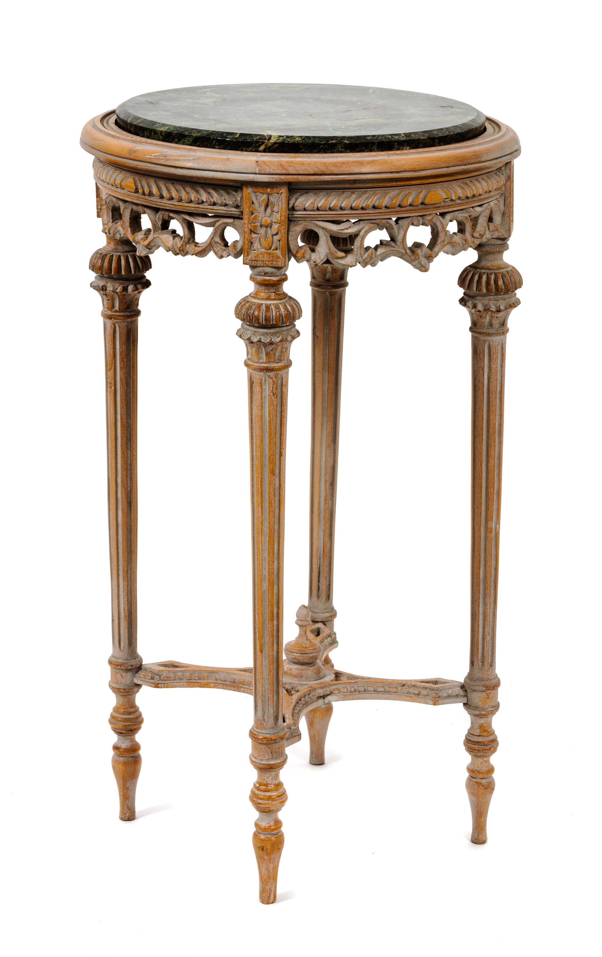 A Louis XVI Style Marble Top Gueridon Height 28 x diameter 16 inches. Height 28 x diameter16 inches. — 19TH CENTURY