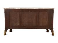 A Louis XVI Style Gilt Bronze Mounted Kingwood and Marquetry Marble-Top Commode