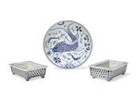 Three Chinese Blue and White Porcelain Wares