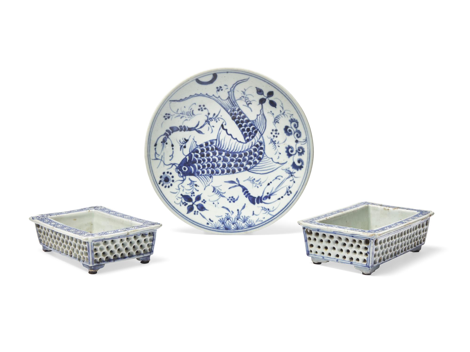 Three Chinese Blue and White Porcelain Wares