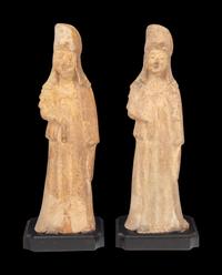 A Pair of Chinese Painted Pottery Figures of Ladies