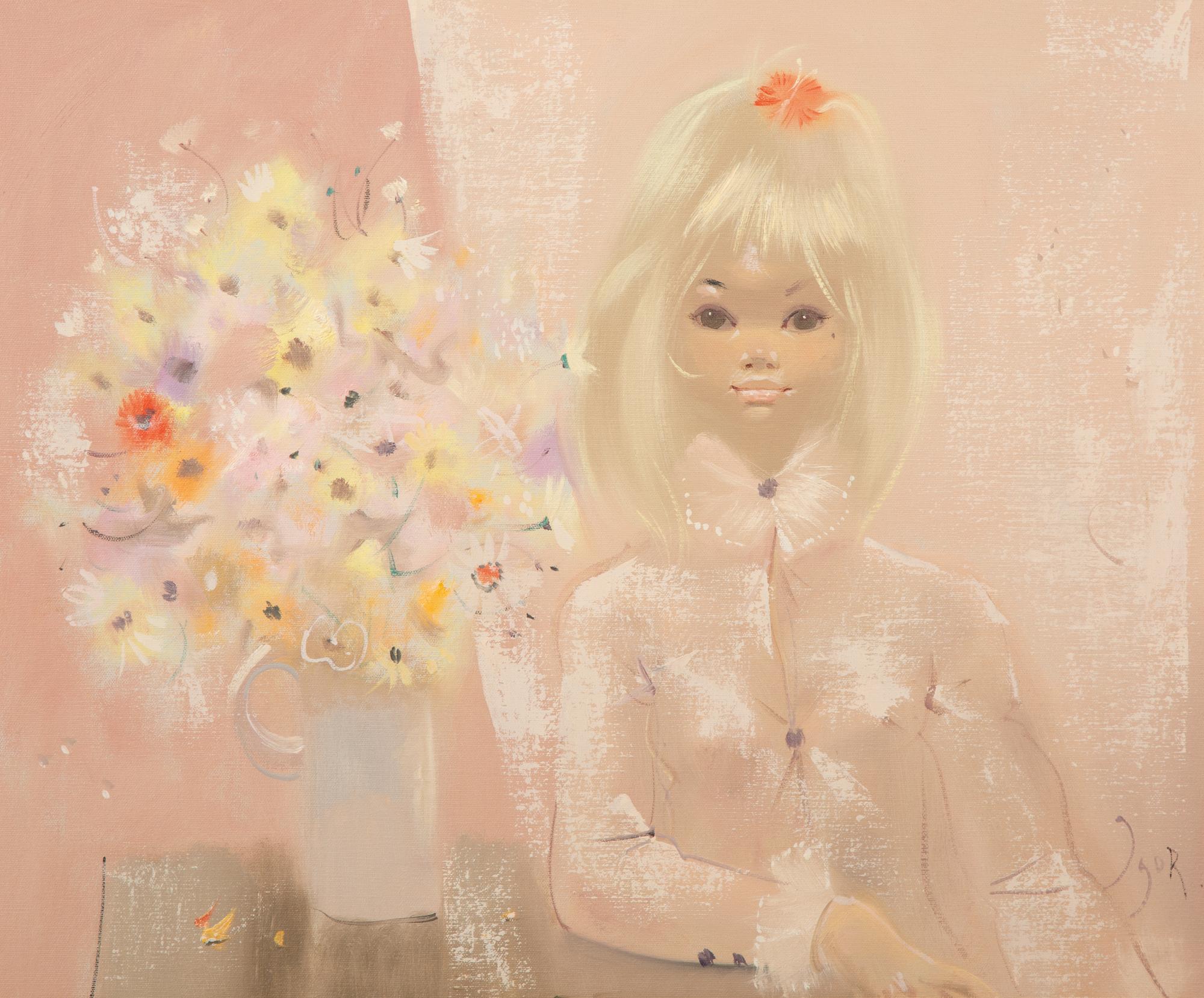 A Portrait of a Blonde with Flowers