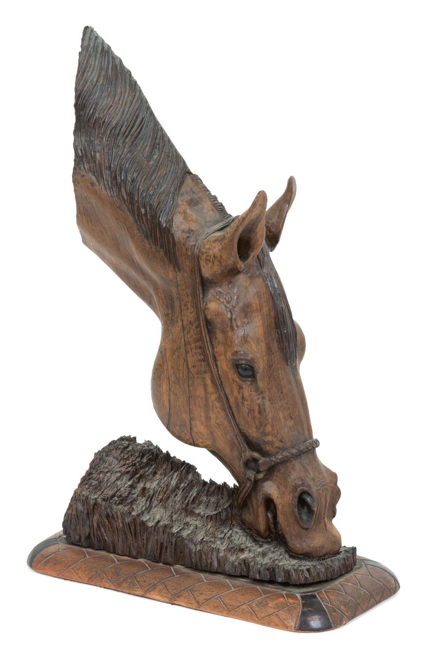 A Brazilian Carved Wood Sculpture of A Horse Feeding Height 23 inches. — 20TH CENTURY