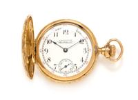 A 14 Karat Yellow Gold and Diamond Hunter Case Pocket Watch, Waltham, Circa 1893, 20.70 dwts.