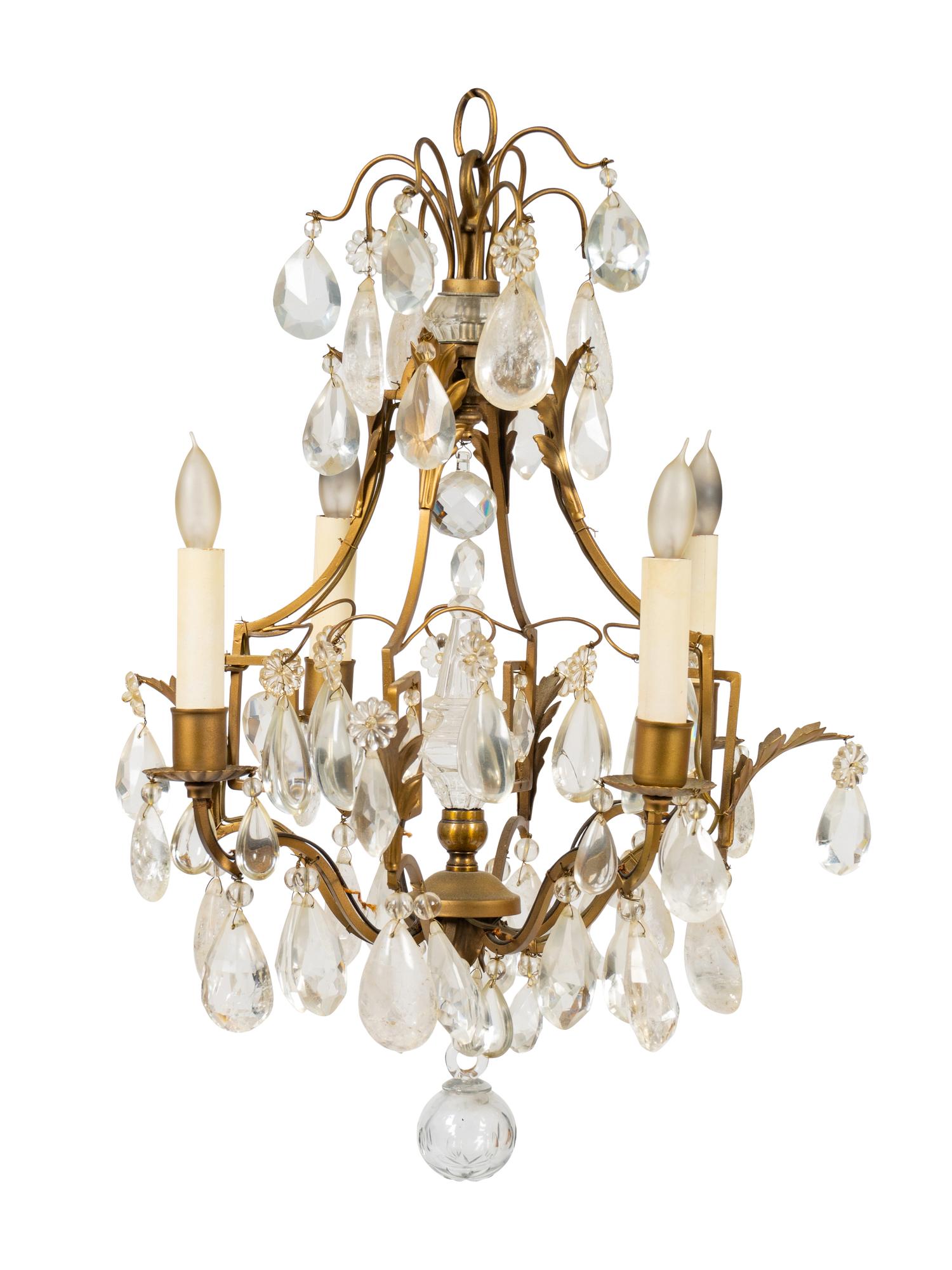 A Louis XV Style Gilt-Metal, Rock Crystal and Glass Four-Light Chandelier — 19TH/20TH CENTURY