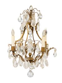 A Louis XV Style Gilt-Metal, Rock Crystal and Glass Four-Light Chandelier — 19TH/20TH CENTURY