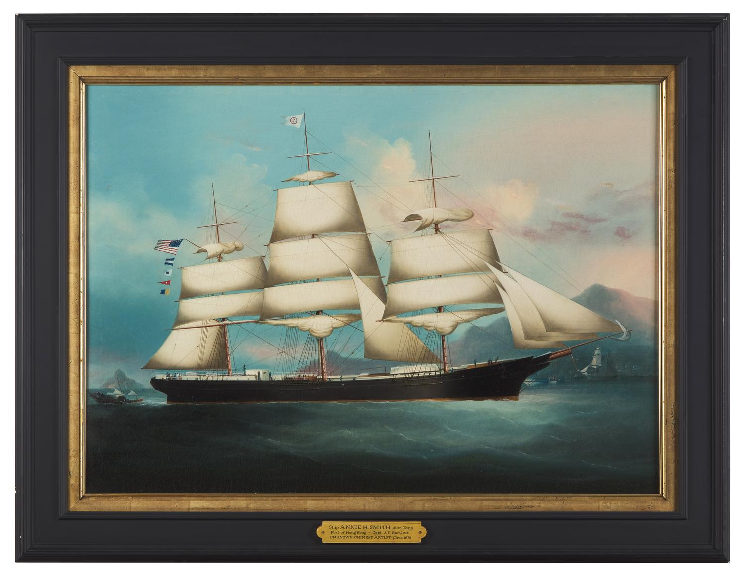 Chinese Export School 19th Century, A Portrait of the Ship "Annie H. Smith" in the Port of Hong Kong