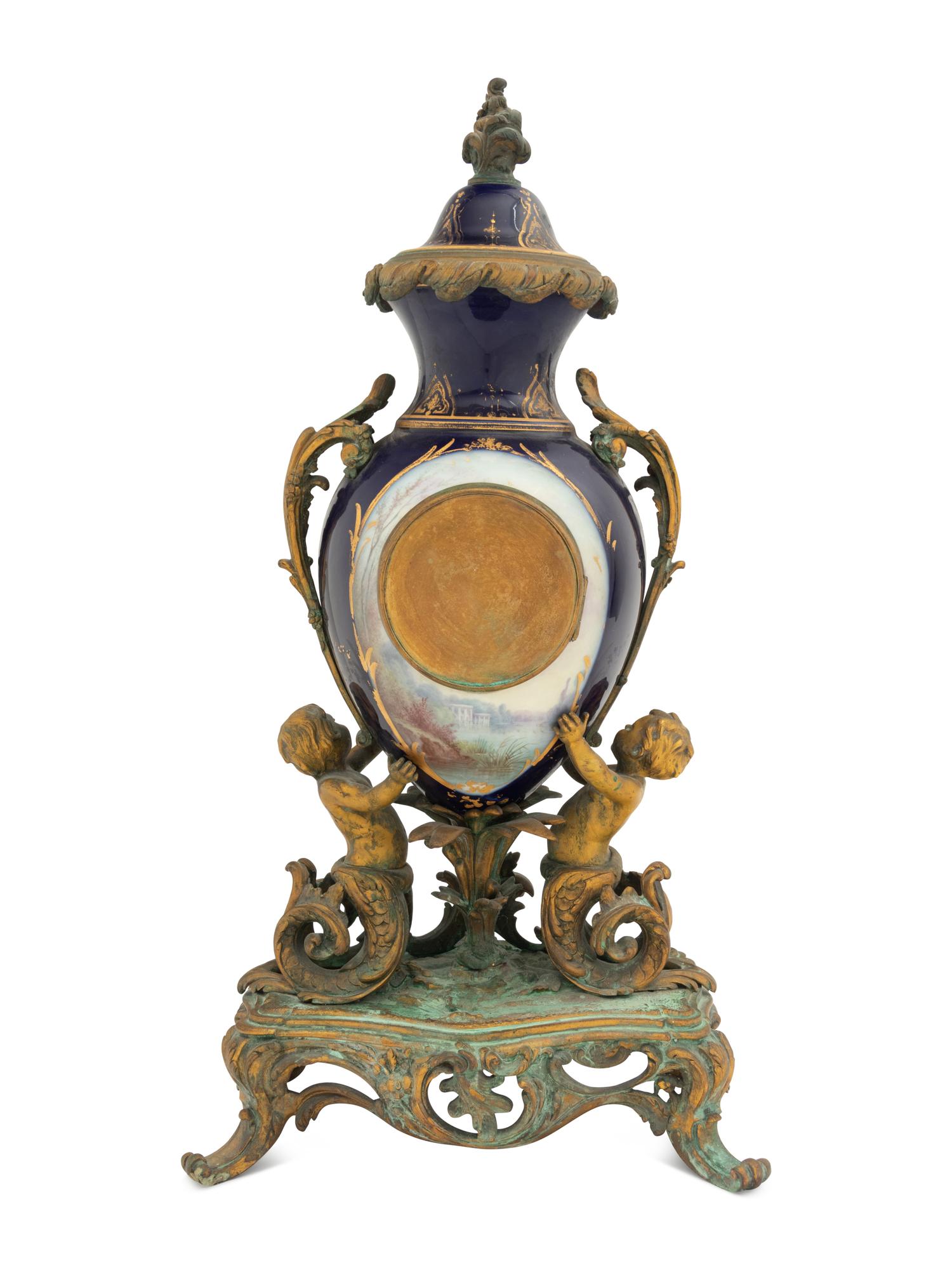 A Sèvres Style Gilt Bronze Mounted Porcelain Mantel Clock Retailed by Tiffany and Co.
