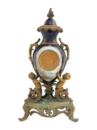 A Sèvres Style Gilt Bronze Mounted Porcelain Mantel Clock Retailed by Tiffany and Co.