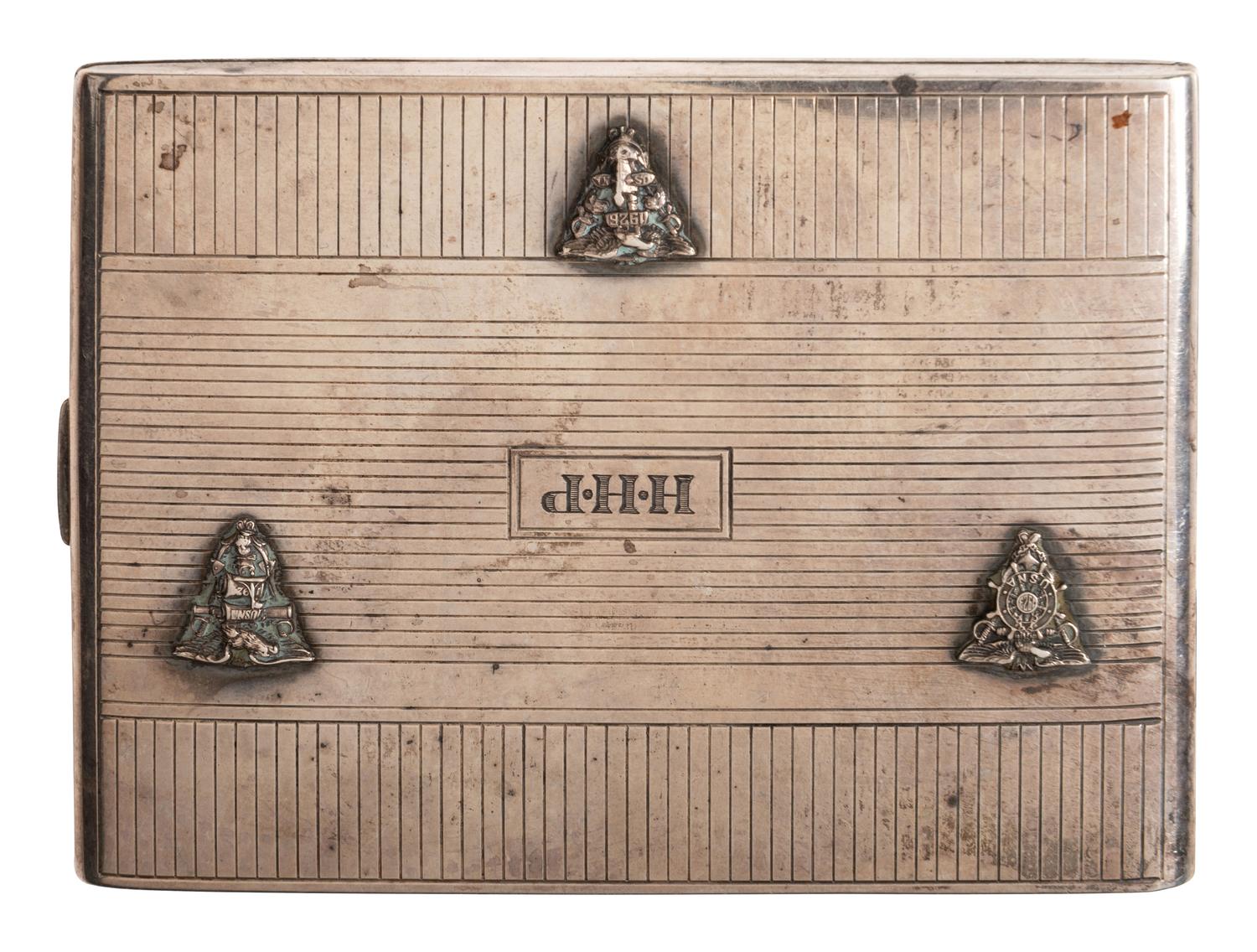 [WORLD WAR II]. Sterling cigarette case with US Naval Academy devices for 1923, 1924, and 1926.