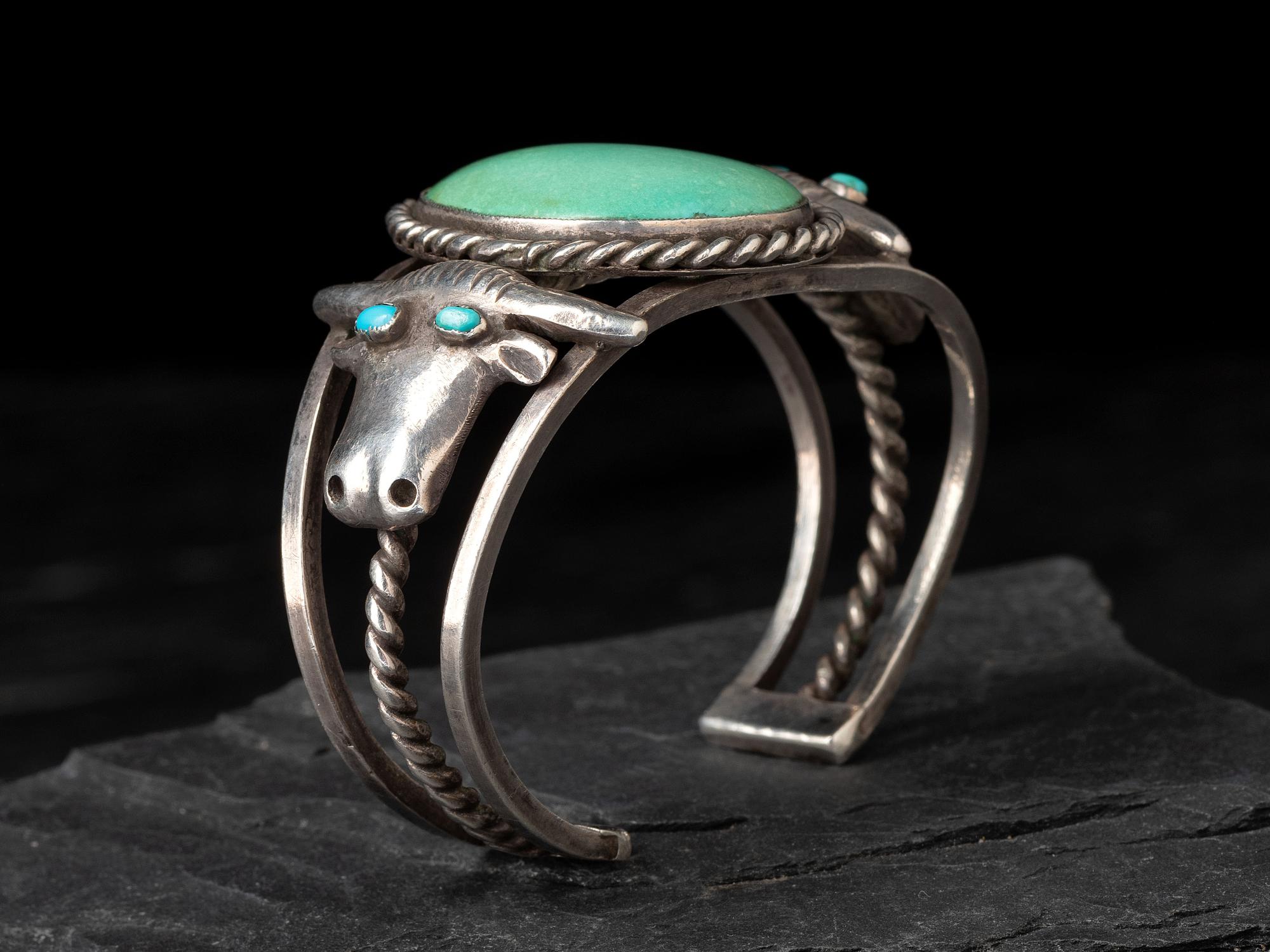 Silver and Turquoise Steer Cuff Bracelet