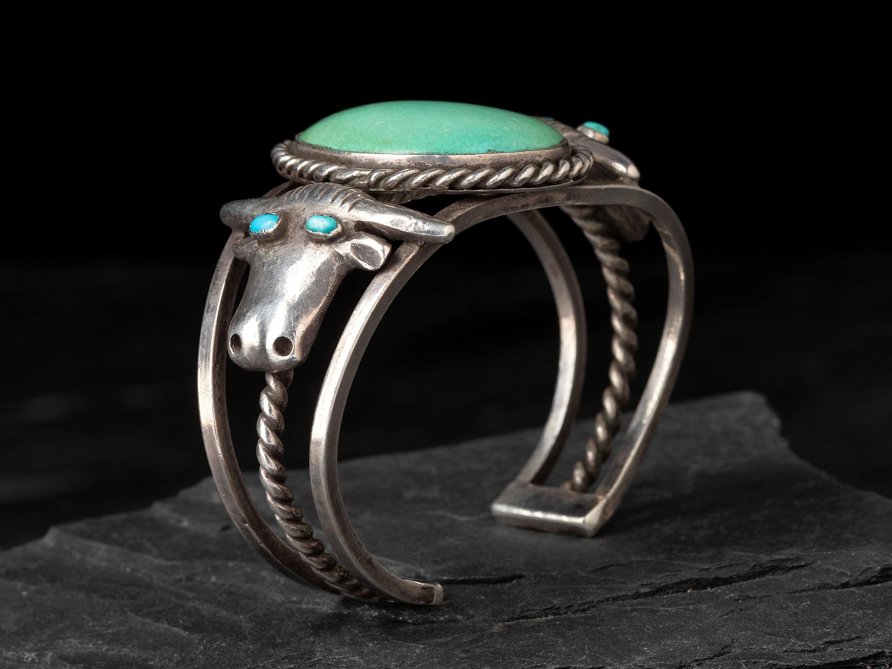Silver and Turquoise Steer Cuff Bracelet