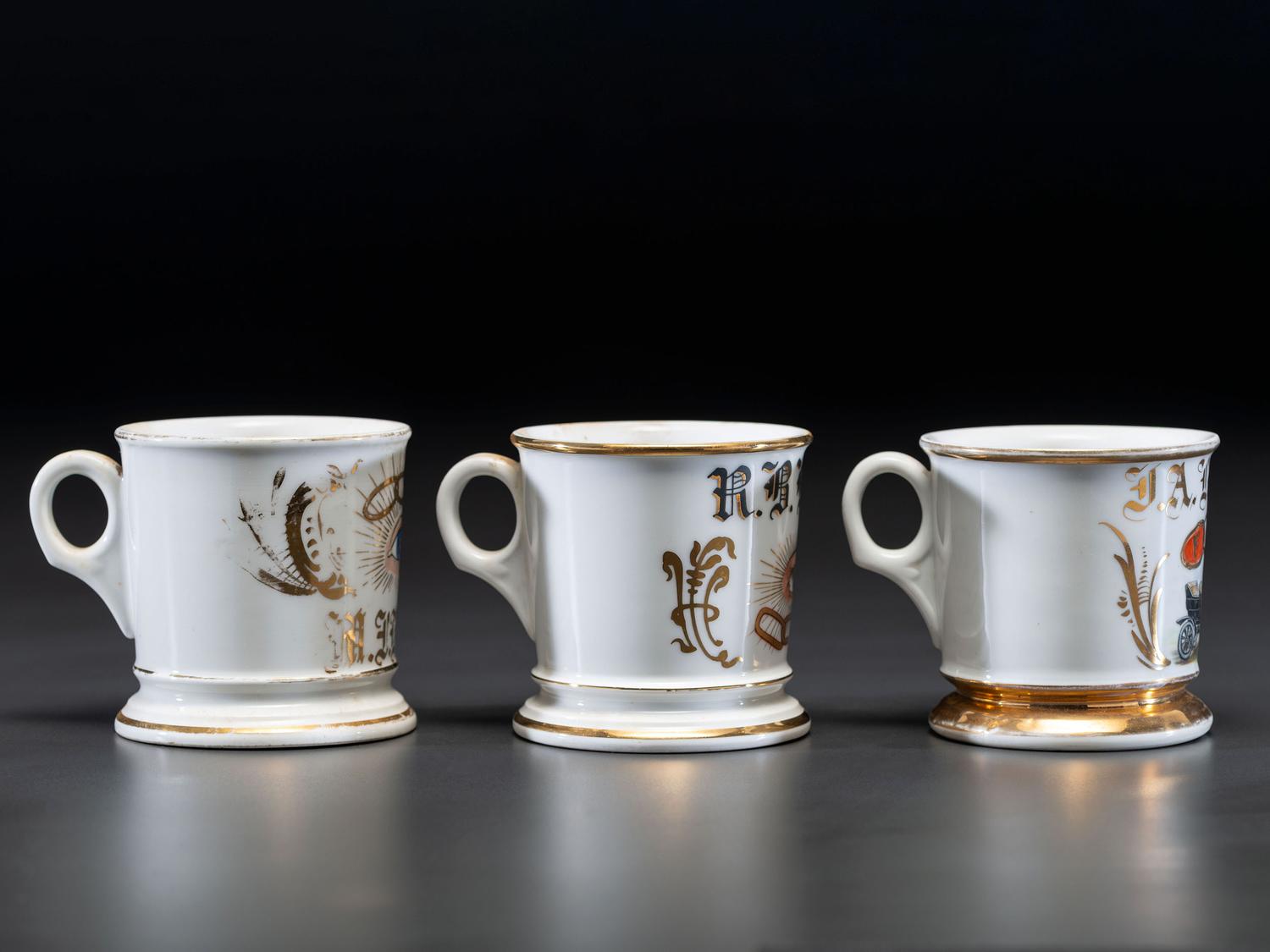 Three Oddfellows Porcelain Shaving Mugs