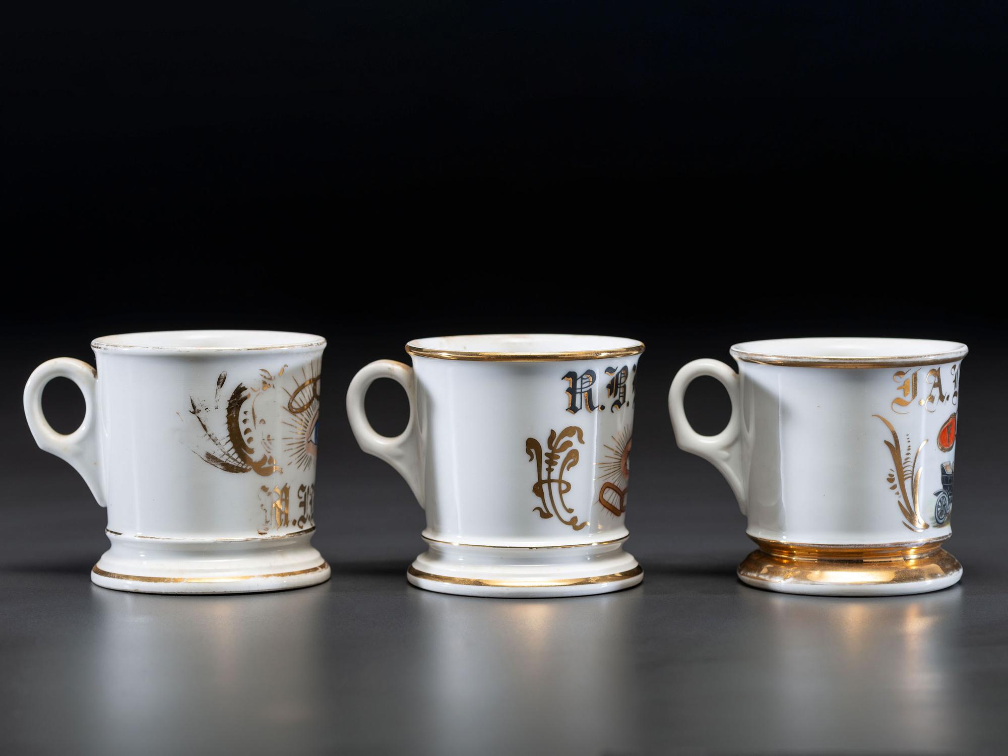 Three Oddfellows Porcelain Shaving Mugs
