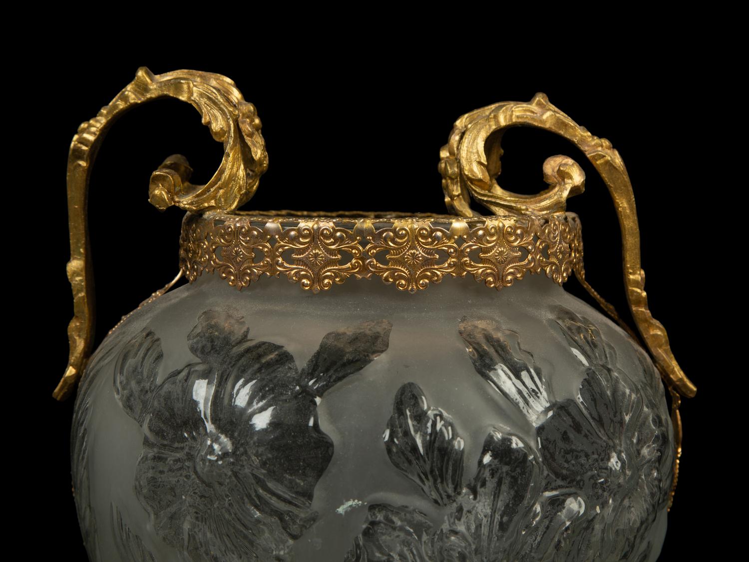 A Continental Gilt Metal Mounted Molded Glass Vase and Two Cornucopia Vases — 20TH CENTURY