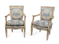 A Pair of Italian Neoclassical Style Painted Open Armchairs — 20TH CENTURY