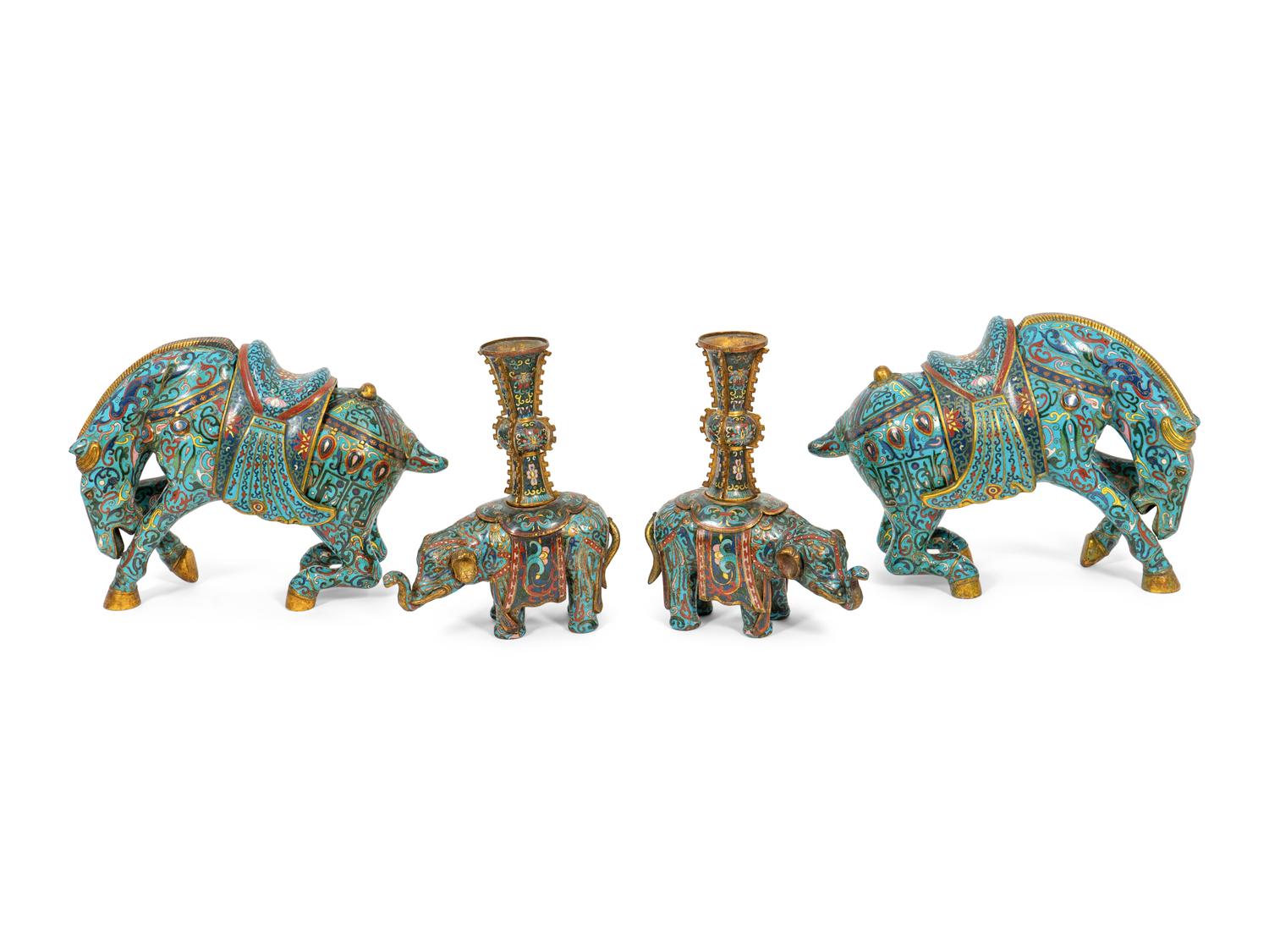 Two Pairs of Chinese Cloisonne Animals
