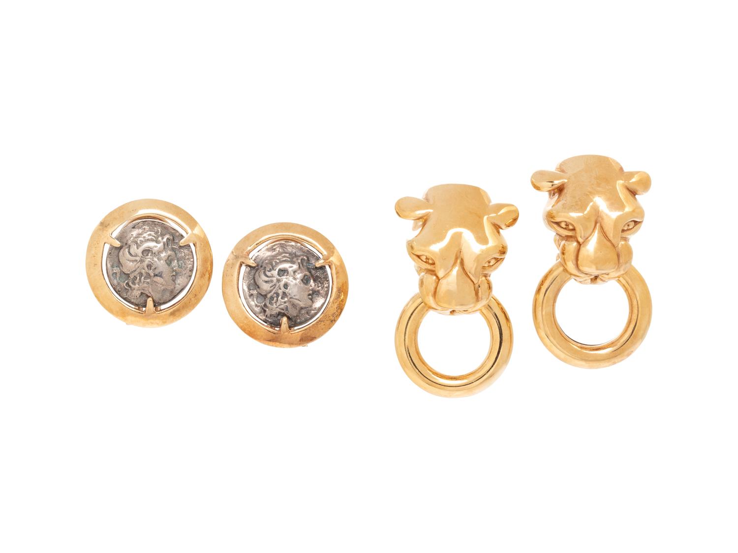 COLLECTION OF YELLOW GOLD EARCLIPS