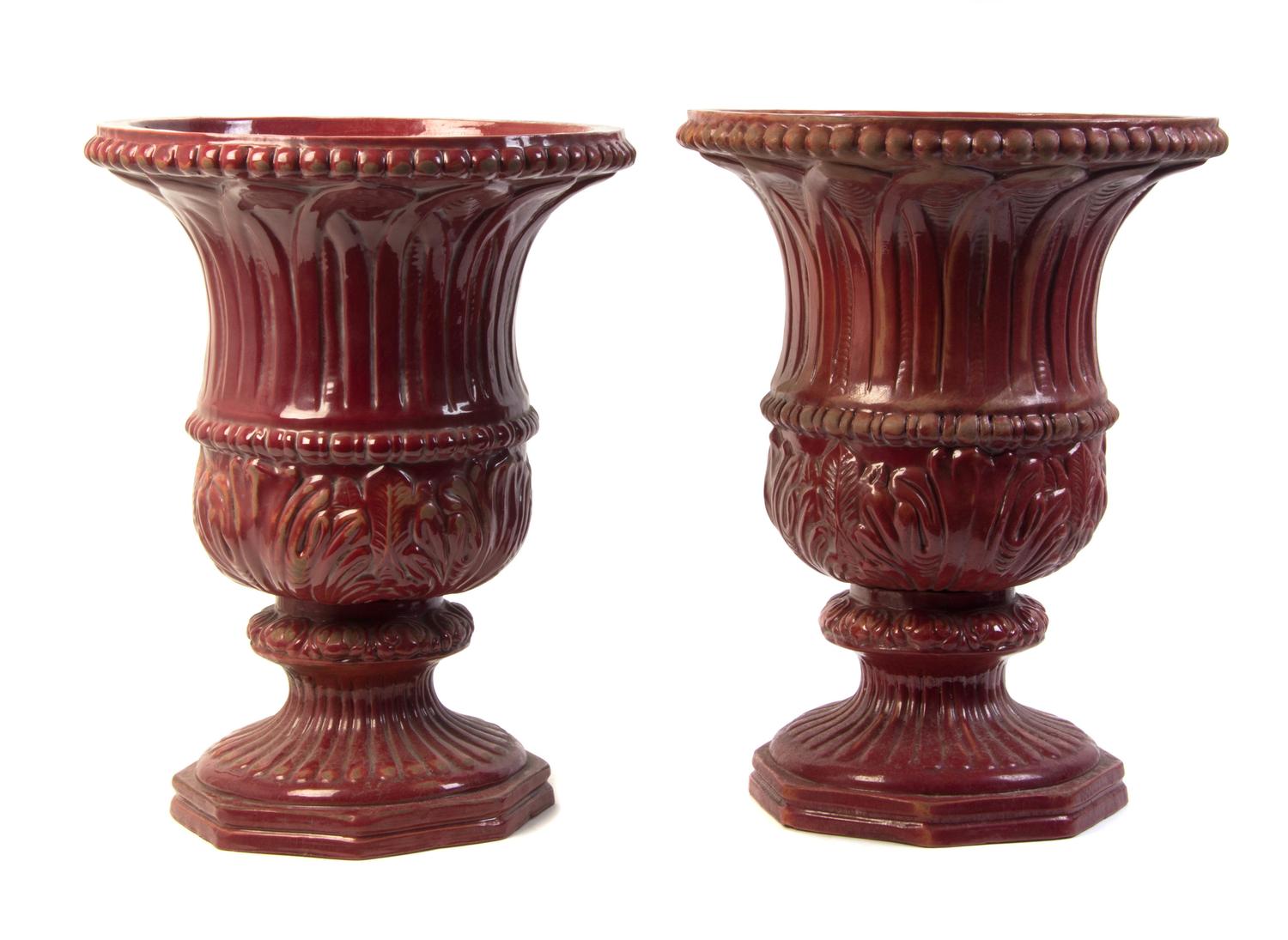 A Pair of Continental Terra Cotta Jardinieres, Height 19 3/4 inches.