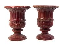 A Pair of Continental Terra Cotta Jardinieres, Height 19 3/4 inches.