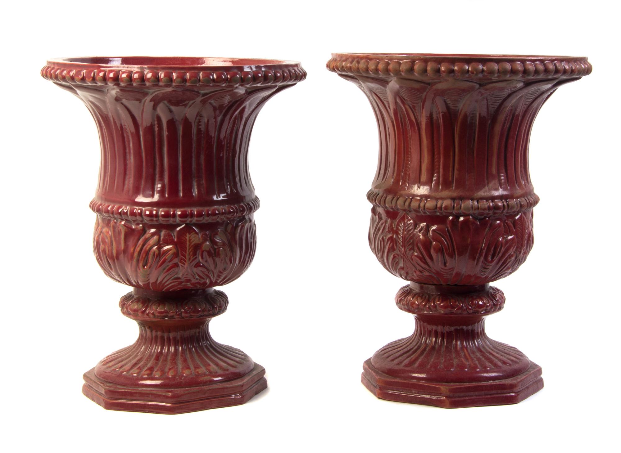 A Pair of Continental Terra Cotta Jardinieres, Height 19 3/4 inches.