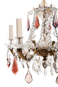 A Georgian Style Gilt Metal and Cut Glsss Six-Light Chandelier