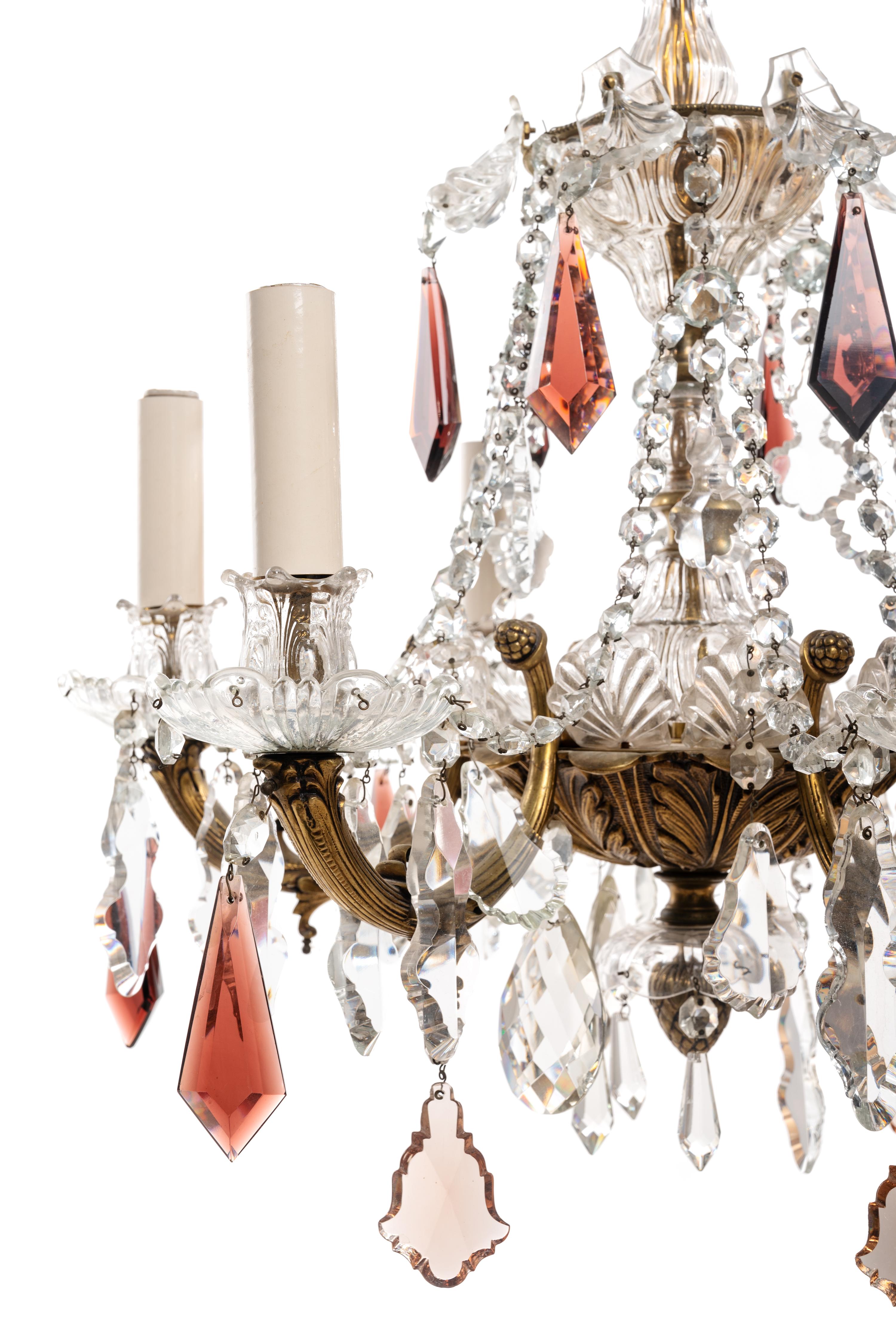A Georgian Style Gilt Metal and Cut Glsss Six-Light Chandelier