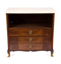A Pair of Louis XVI Style Marble Top Side Cabinets Height 29 1/4 x width 29 1/4 x depth 15 inches. — 20TH CENTURY