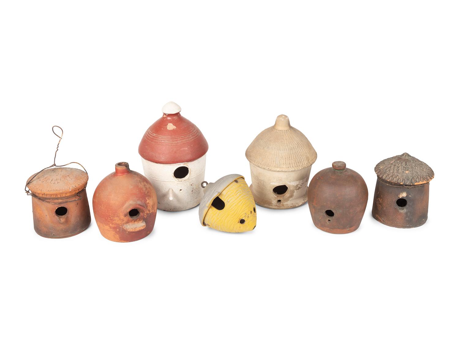 Seven Redware and Stoneware Birdhouses