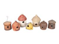 Seven Redware and Stoneware Birdhouses