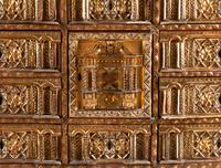 A Spanish Gilt and Polychrome Decorated Walnut Vargueño