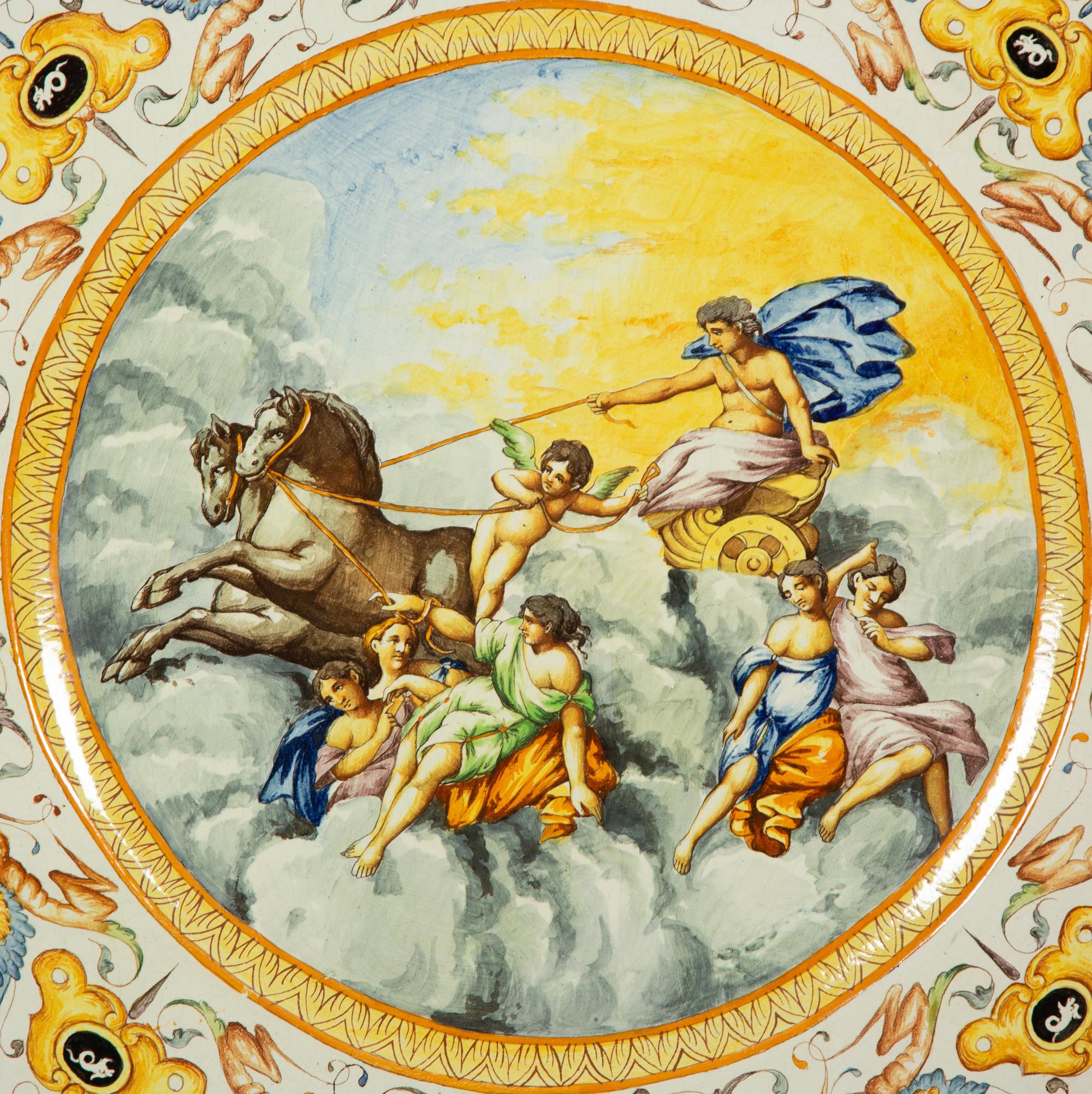 A Pair of Italian Renaissance Style Majolica Glazed Ceramic Chargers